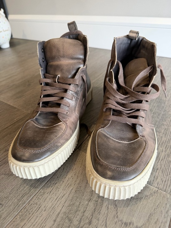 John Varvatos Other - John Varvatos Brown Leather High-Top Sneakers with Cream Platform Sole